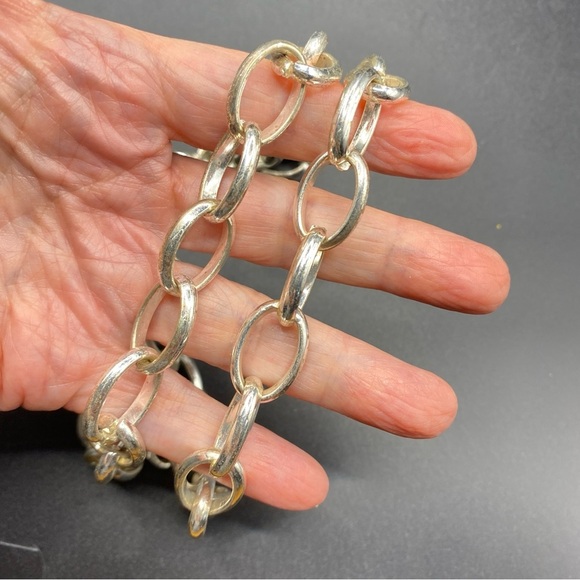 Chunky Silver Tone Link Long Chain Necklace - Picture 4 of 10